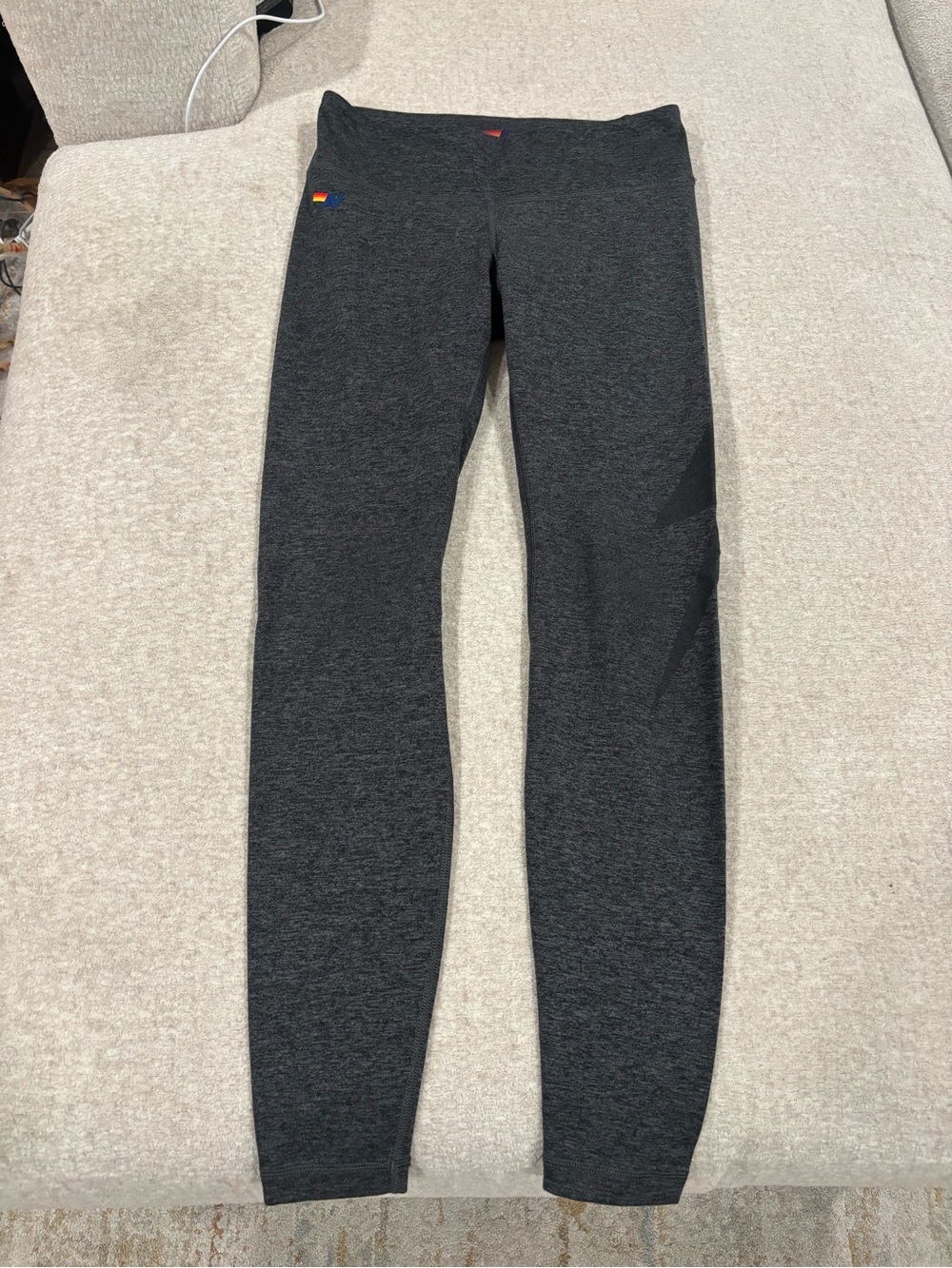 Aviator Nation Dark Gray Seamless Leggings with Subtle Rainbow Detail